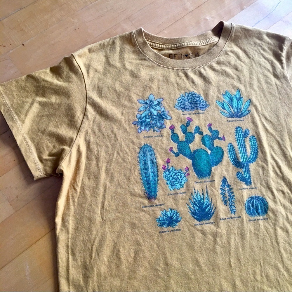 Fifth Sun Plant Tee, Mustard Yellow, Gold, Green, Size XL